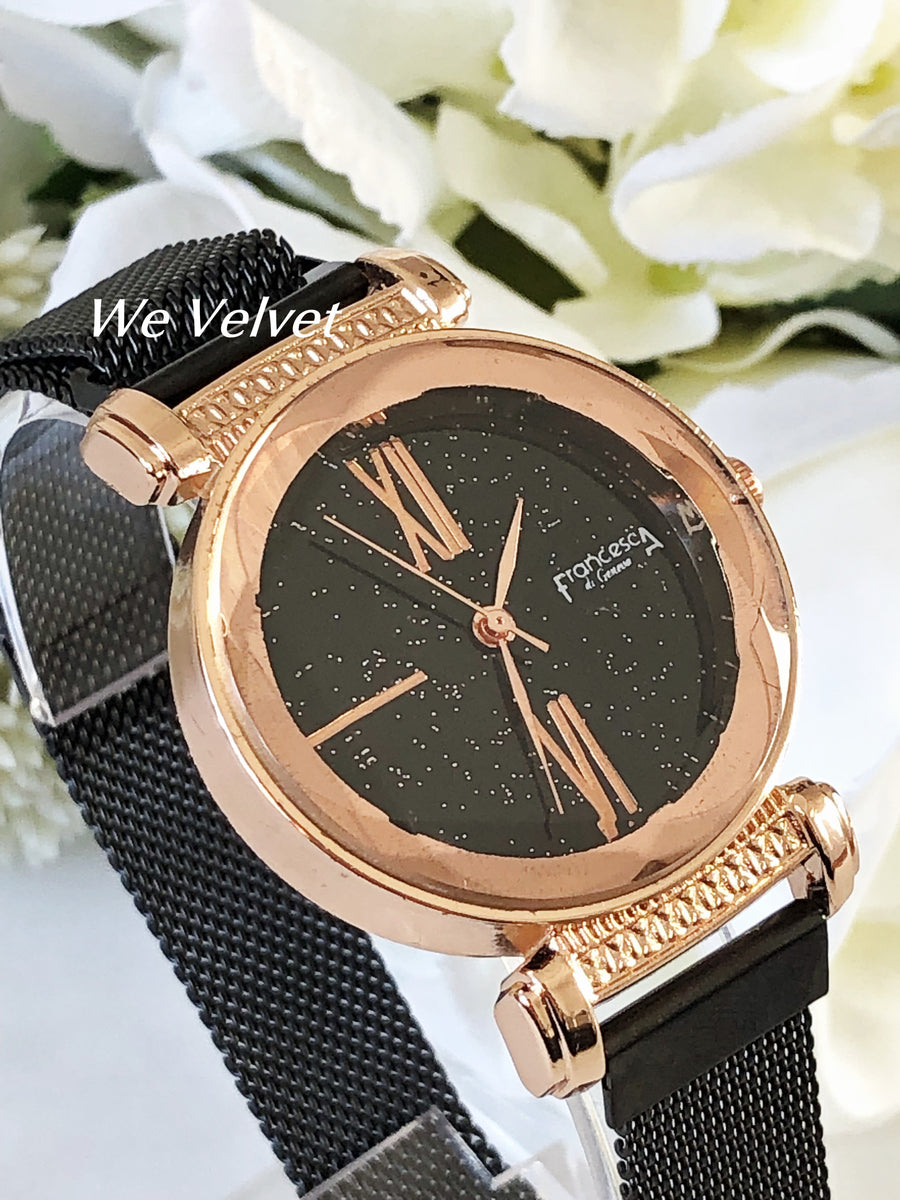洋楽 velfarre Vol.17 PLANET LOVE 2001 Ceas rose gold cu brățară magnetică neagră Francesca di Geneva