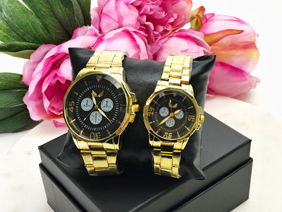 Set 2 ceasuri aurii cu cadran negru și cutie CADOU C265