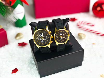 Set 2 ceasuri gold cu curea neagră și cutie CADOU C304