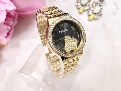 Ceas auriu cu cadran negru și fluturaș C177