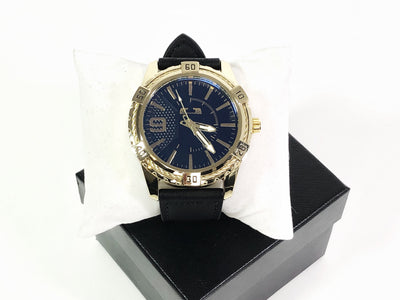 Ceas bărbătesc auriu cu cadran negru și curea din piele eco C218