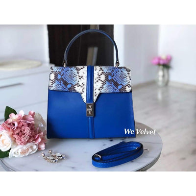 Geant albastr piele natural cu print snake Cordelia