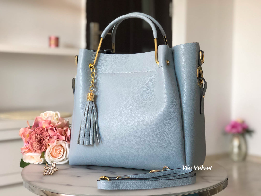 Geantă bleu piele naturală Allegria – We Velvet