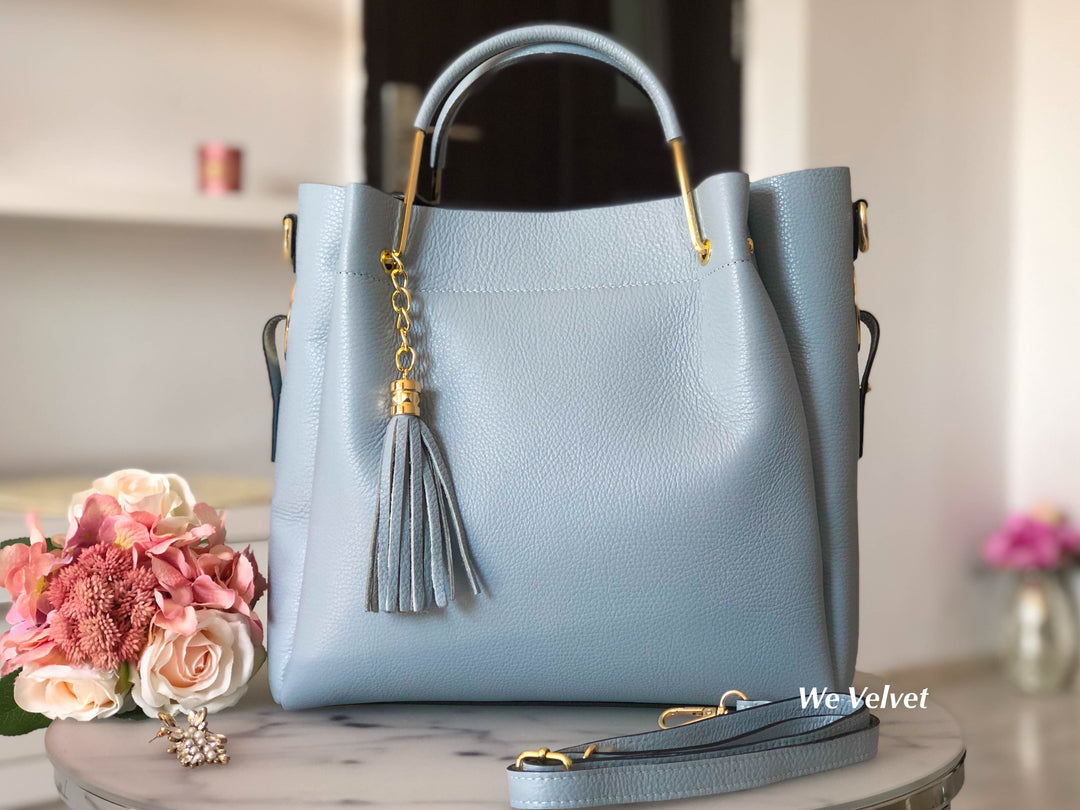 Geantă bleu piele naturală Allegria – We Velvet