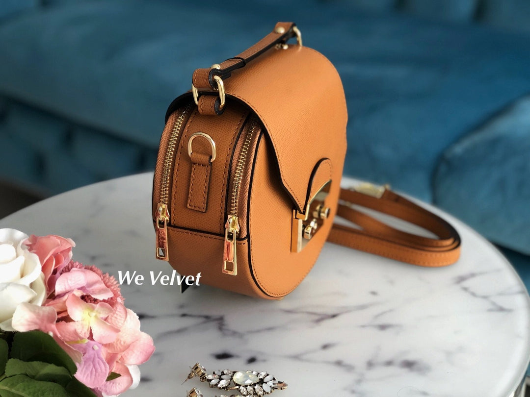 Geantă rotundă maro piele naturală Belinda – We Velvet