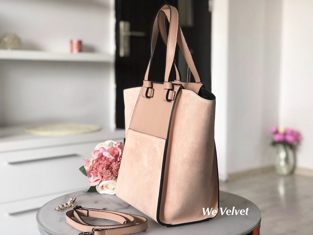 Geantă roz pudră piele naturală Elizabeth – We Velvet