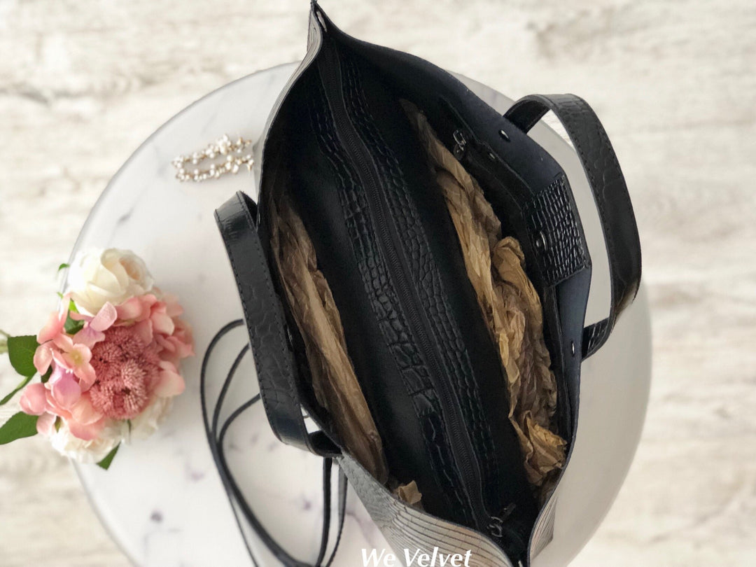 Geantă shopper neagră piele naturală Merveille – We Velvet