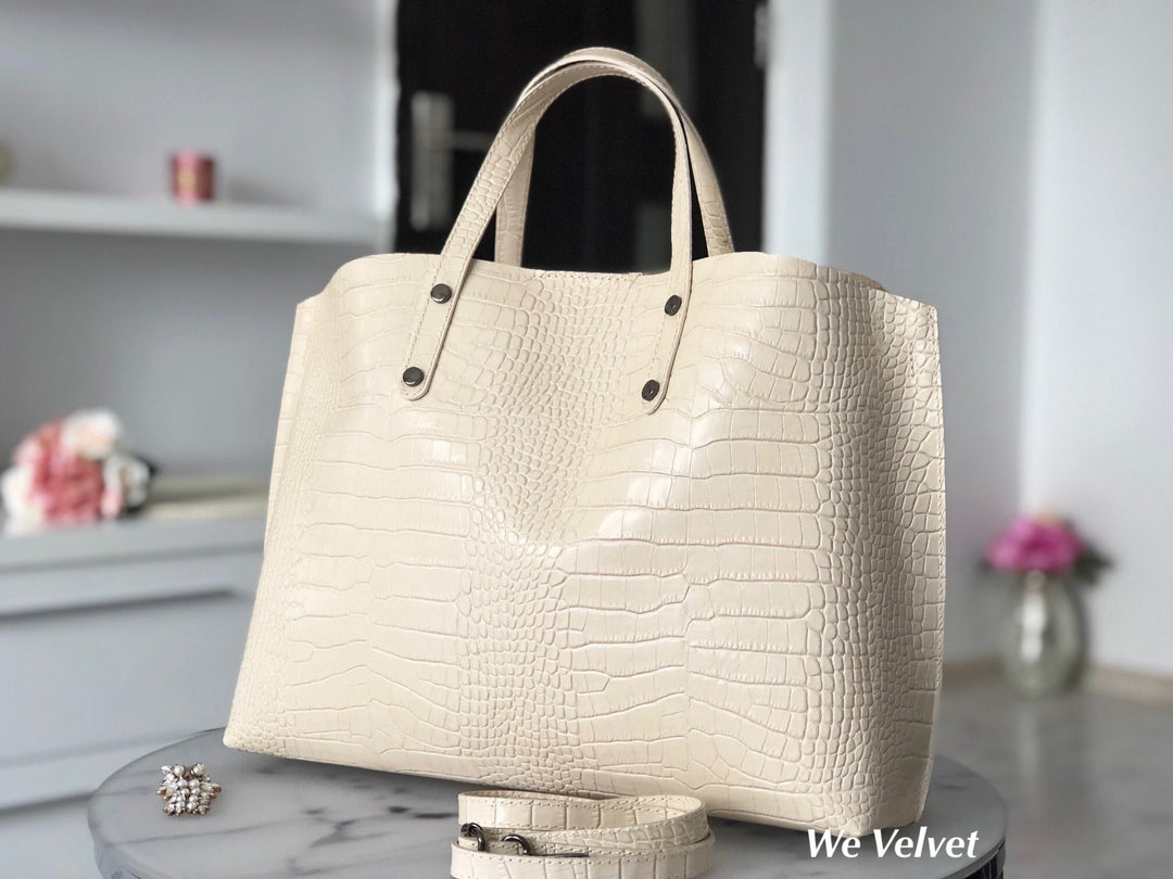 Geantă shopper nude piele naturală Merveille – We Velvet