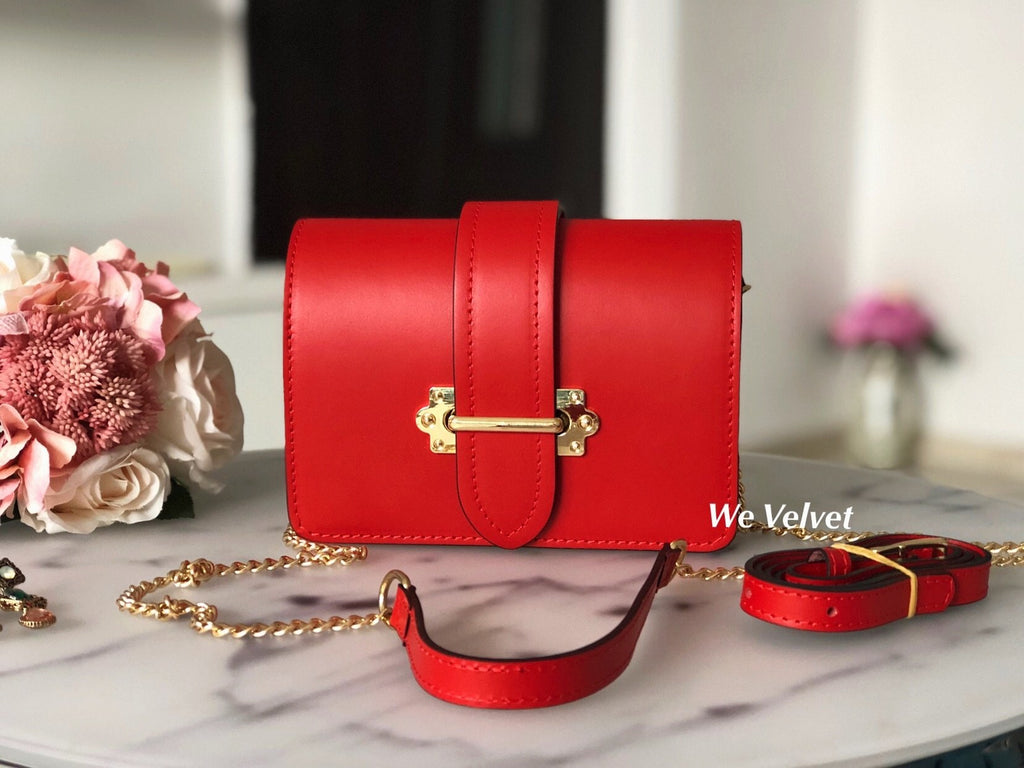 Geantă și borsetă roşie piele naturală Taylor – We Velvet