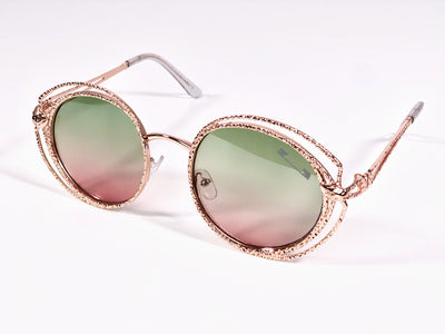 Ochelari de soare rotunzi cu lentile în degrade verde și roz O56
