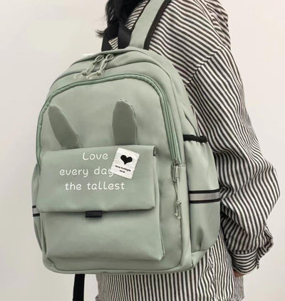 Rucsac verde pastel material textil School Bunny