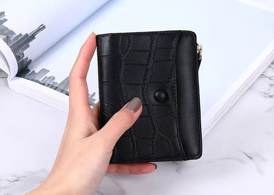 Mini portofel negru piele eco cu imprimeu croco Varnette