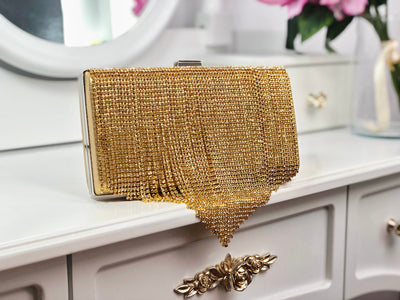 Poșetă clutch gold strălucitoare cu franjuri Gianna