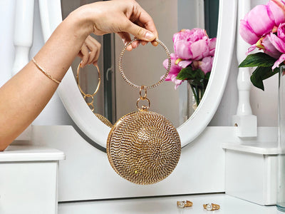 Poșetă clutch rotundă aurie cu pietricele strălucitoare Shiny Star
