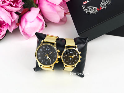 Set 2 ceasuri aurii cu cadran negru și cutie CADOU C306