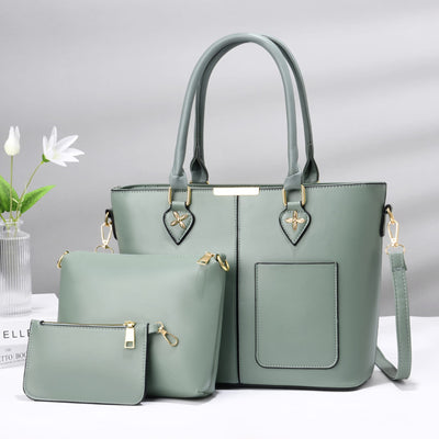 Set geantă verde deschis piele eco cu portfard și mini portofel Tangerine