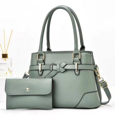 Set geantă verde deschis piele eco și portard Egretta